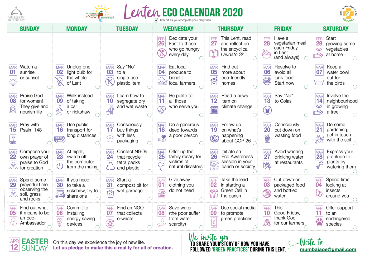 Lenten Eco Calendar Office For Justice, Ecology and Peace