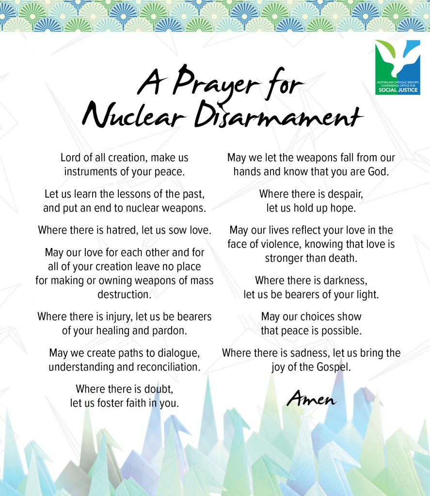 nuclear disarmament prayer card