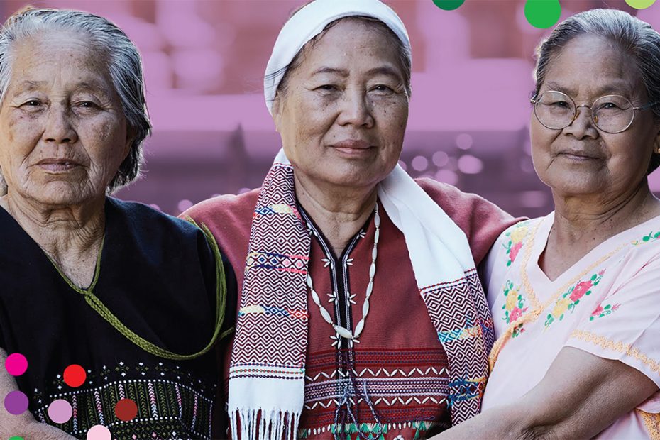 Three women standing together