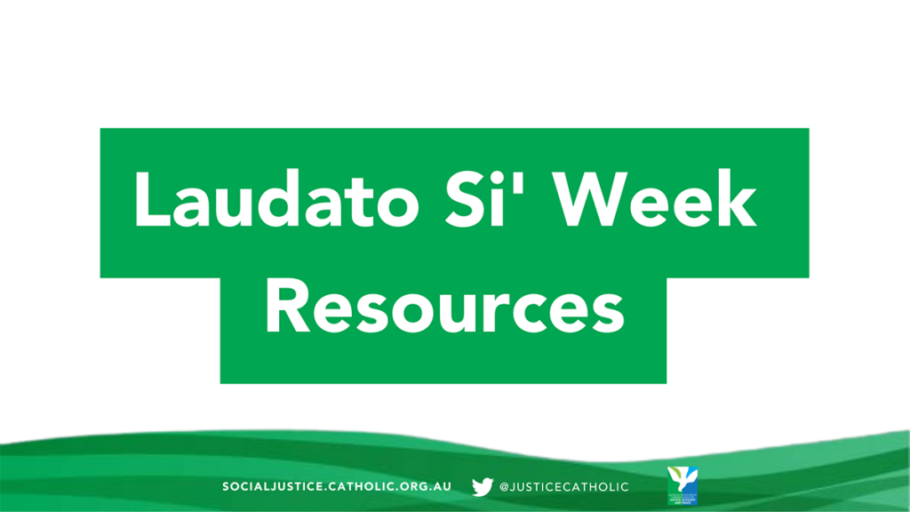 Laudato Si' Week Resources is written in white writing with green broader around it.