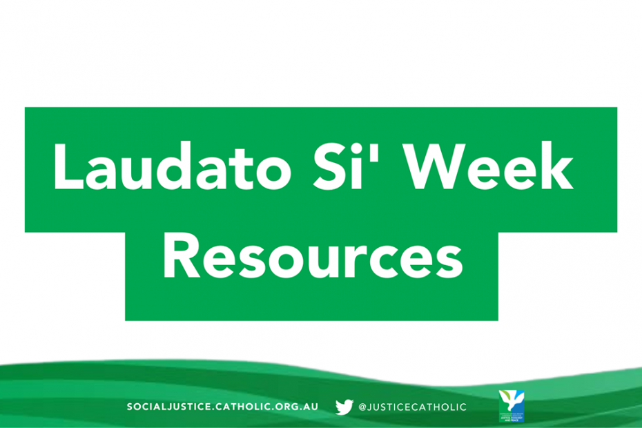 Laudato Si' Week Resources is written in white writing with green broader around it.