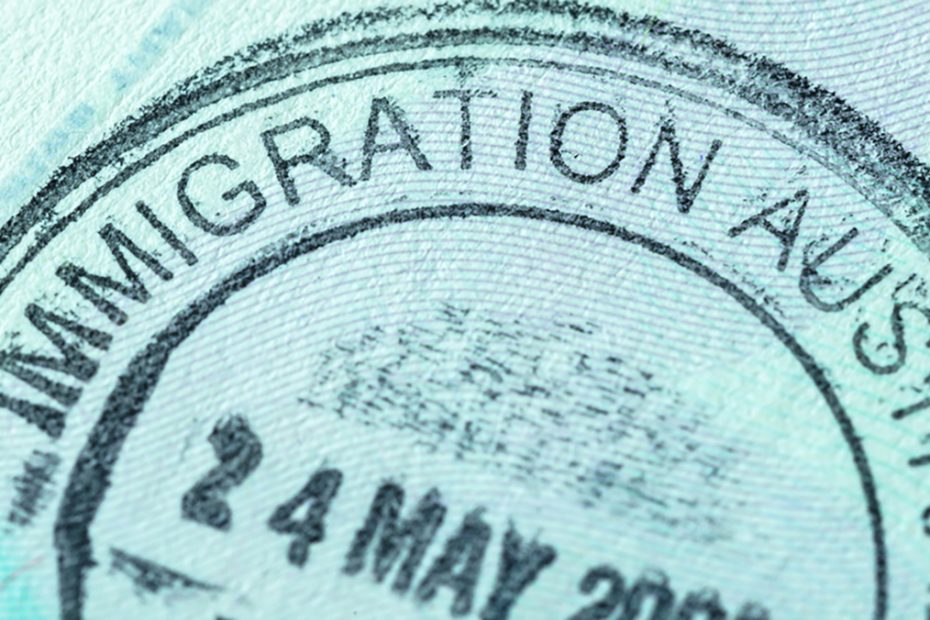 Close up picture of an Immigration Australia stamp