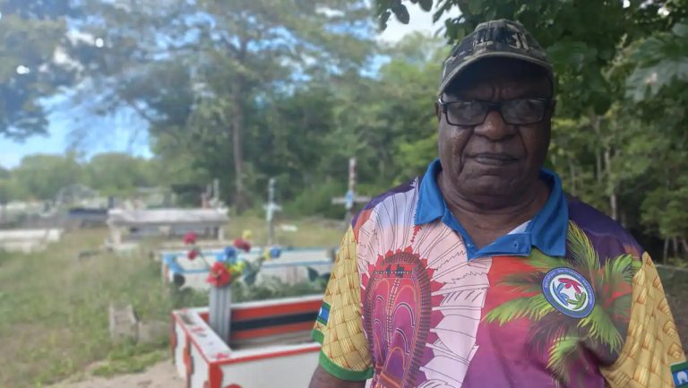 Uncle Paul Kabai faces camera standing in his garden in the Torres Strait. Source: NITV / Kiera Jenkins