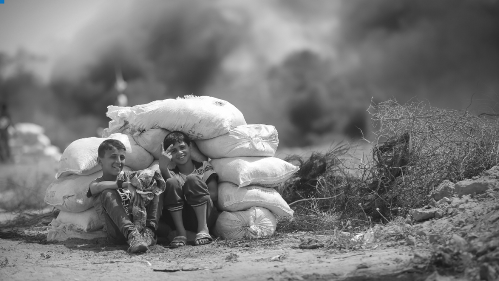 Black and white photo of two palestinian children