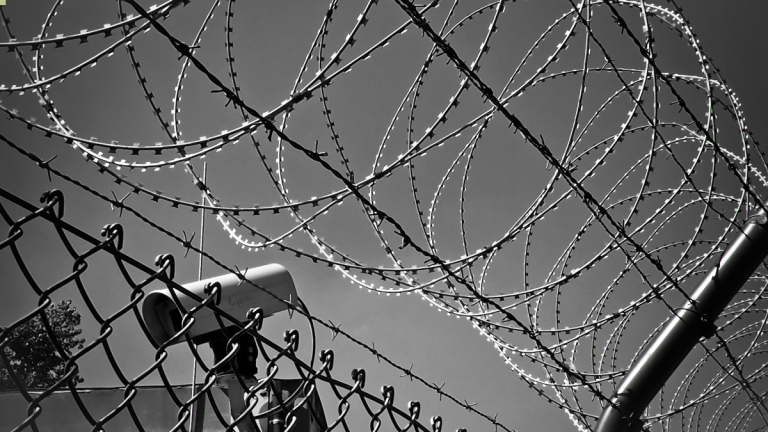 Black and White photo of a detention centre