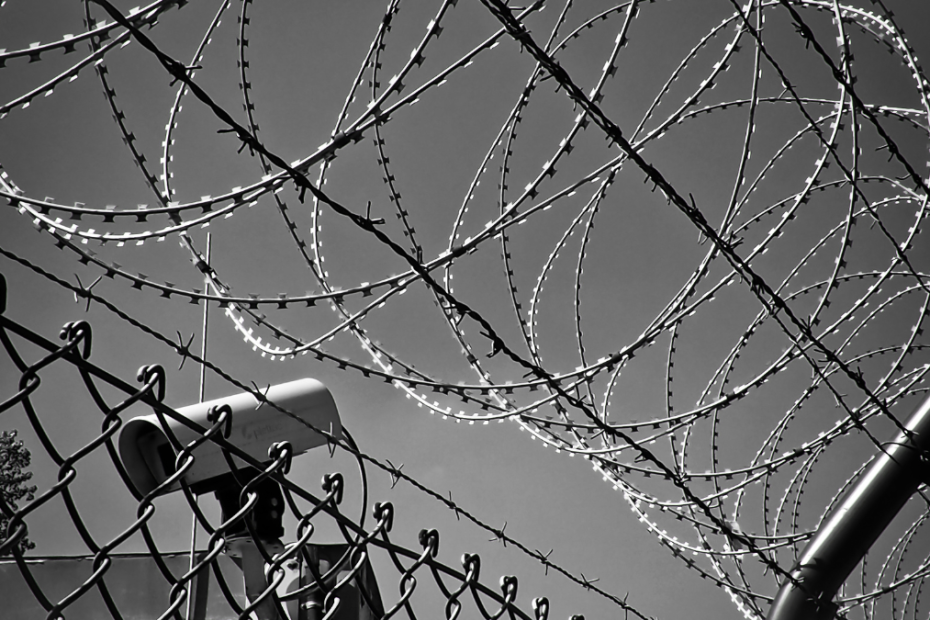 Black and White photo of a detention centre